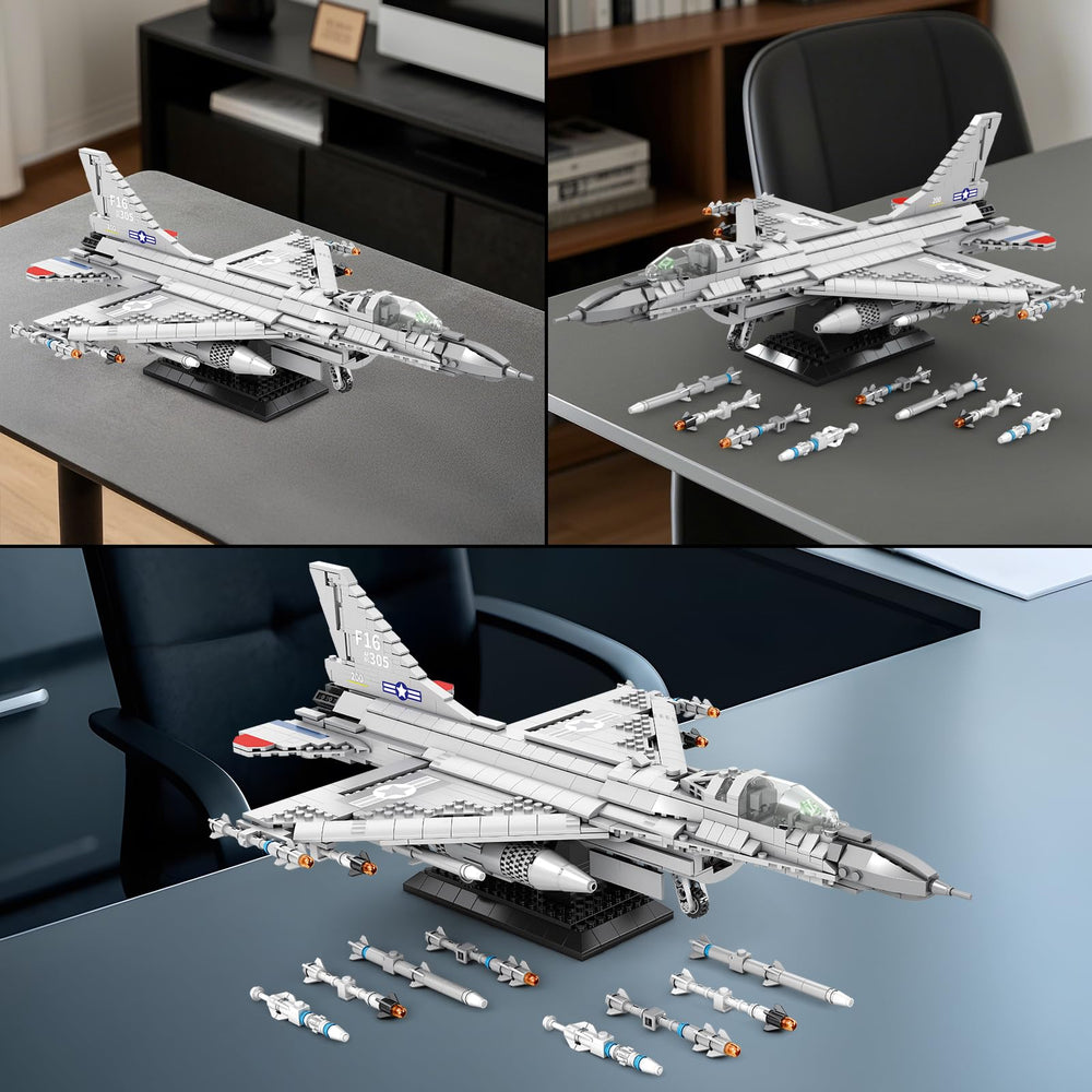Reobrix F-16 fighter jet model retractable landing gear detail for realistic play or display.