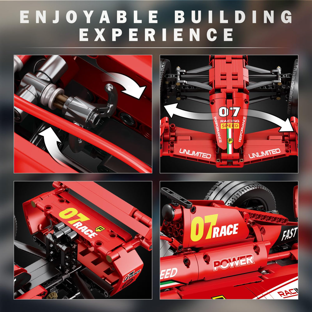 Reobrix F1 assembly process photo shows precise 928-piece construction.
