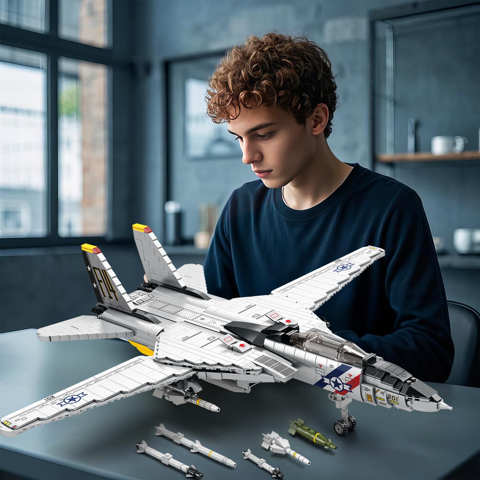 Reobrix F-14 jet display case makes a striking shelf centerpiece