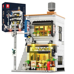 Reobrix Japanese game store blocks with light exterior for a striking desk display