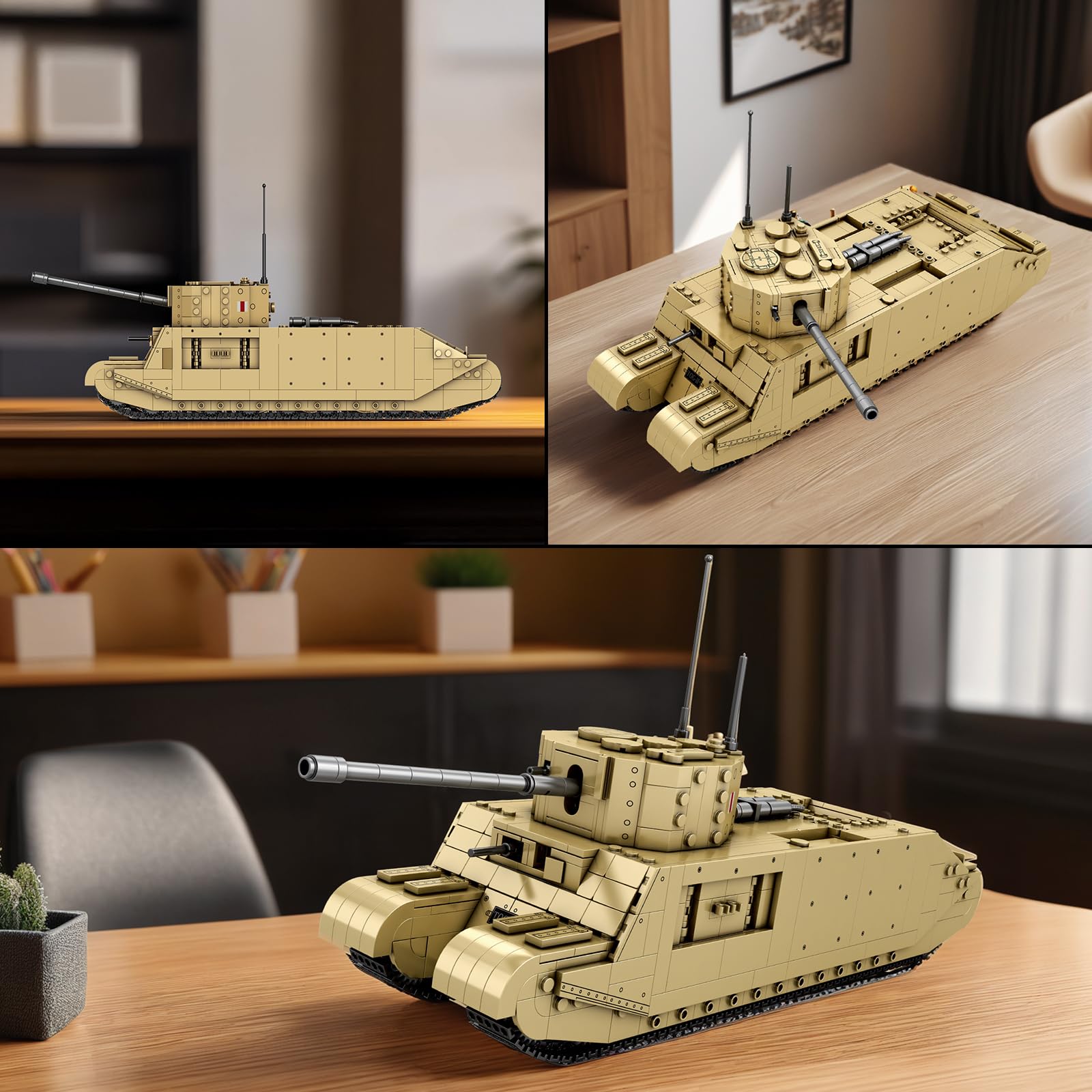 Reobrix TOG2 tank building set turret rotation demonstrates 360-degree playability.