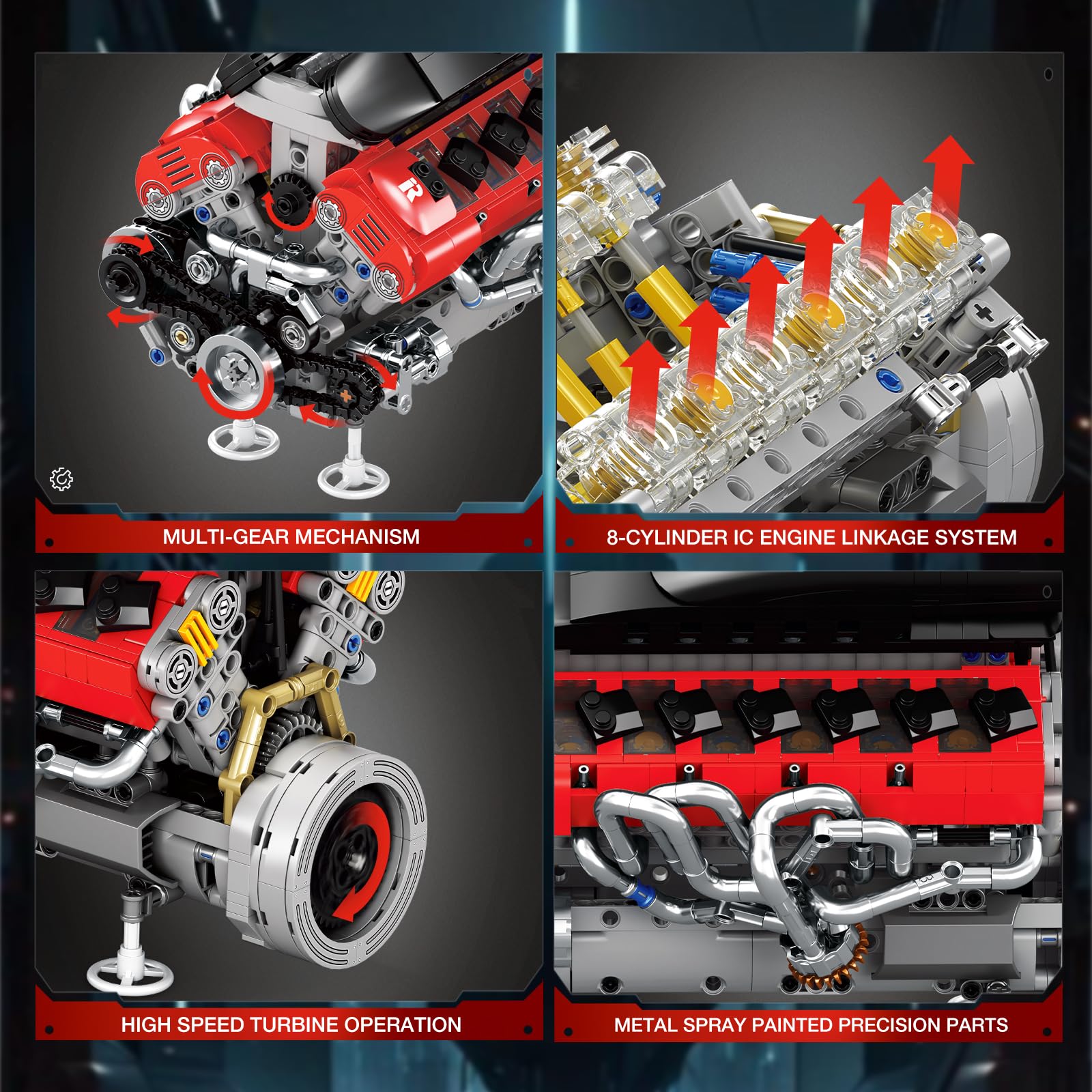 Reobrix V12 engine model internal drive system demonstrates realistic motion