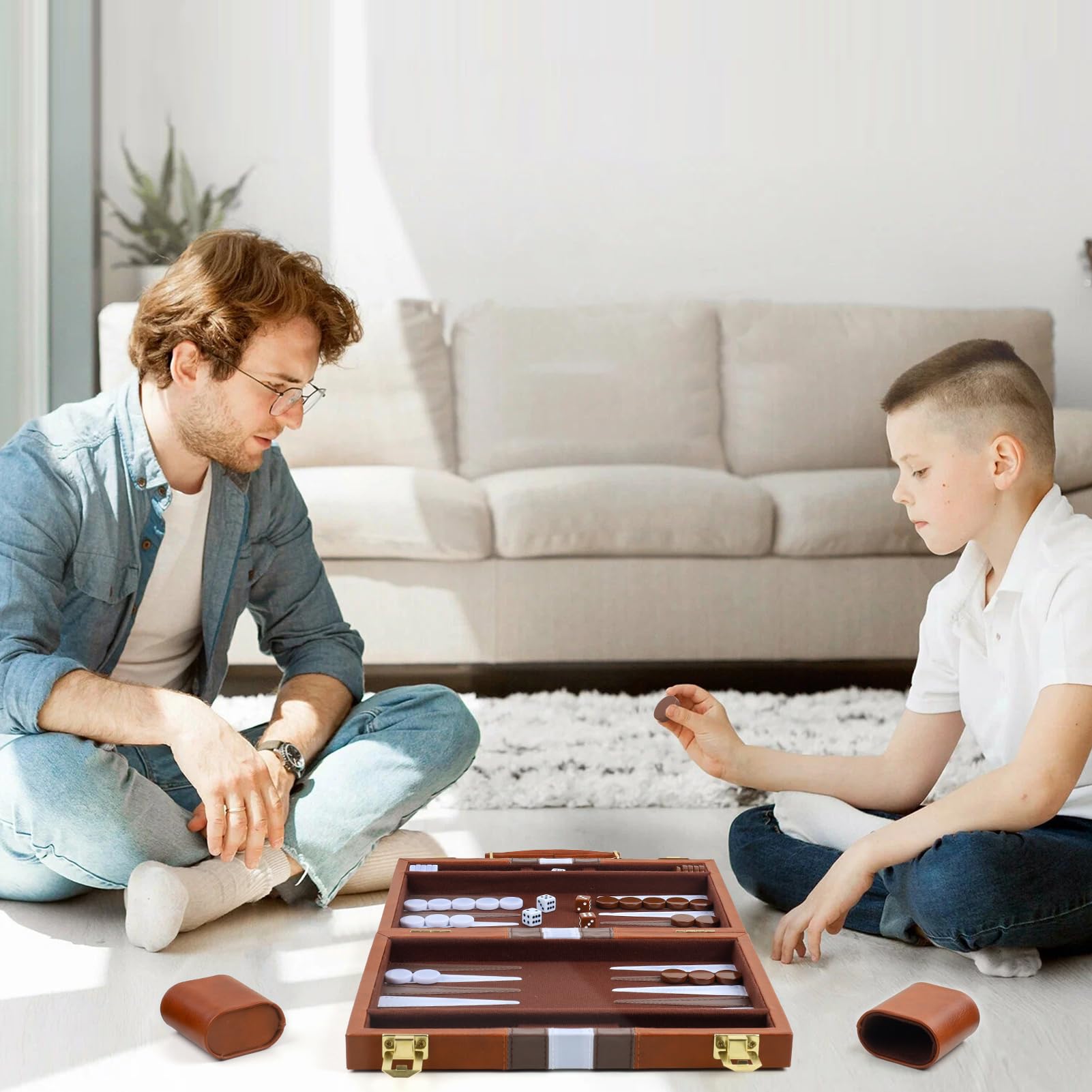 RERIVER Backgammon Set sturdy handle and latches for secure transport