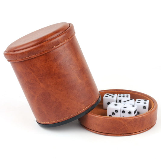 RERIVER brown PU leather dice cup with lid for quiet table games