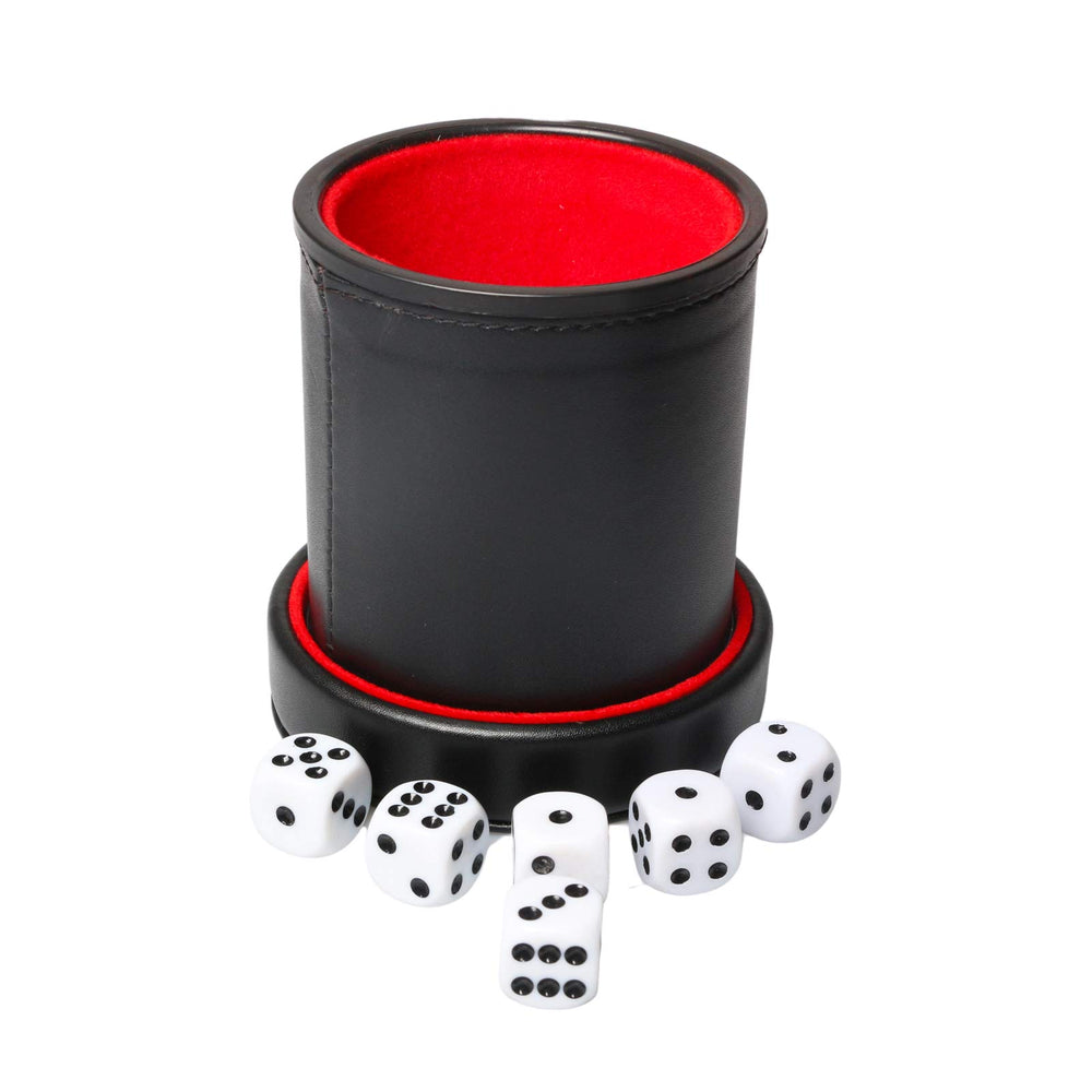 RERIVER dice cup with red felt interior softens shake noises.