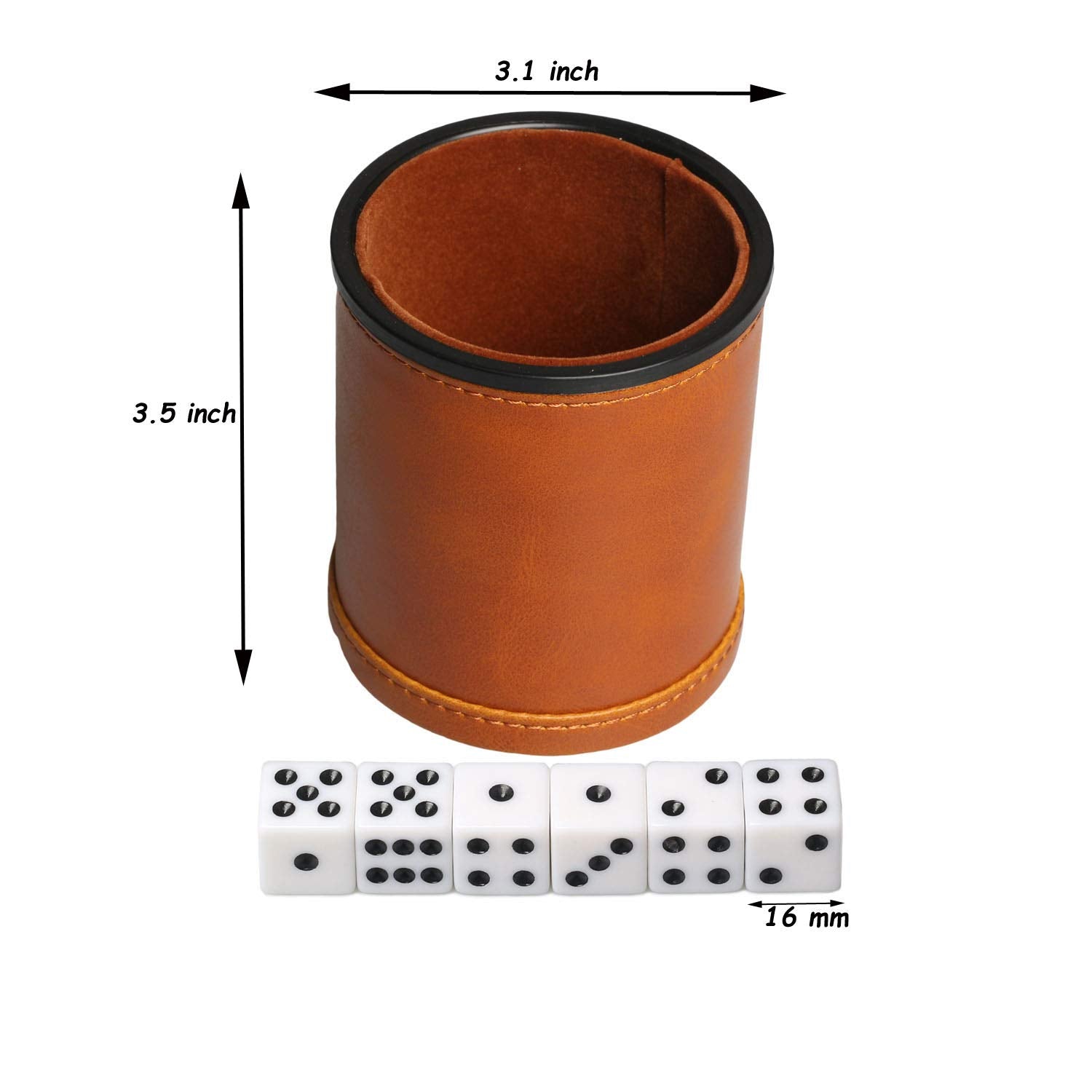 RERIVER leatherette cup interior velvet lining softens dice shaking.