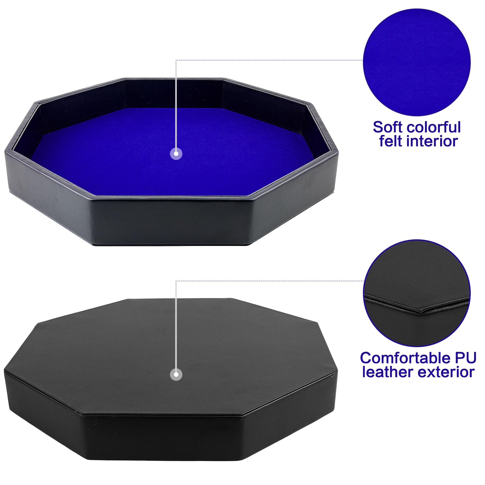 RERIVER tray interior features blue felt lining to muffle dice noise.