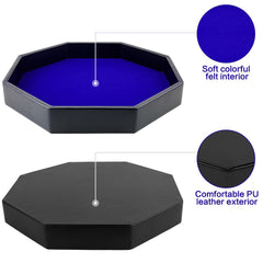 RERIVER tray interior features blue felt lining to muffle dice noise.