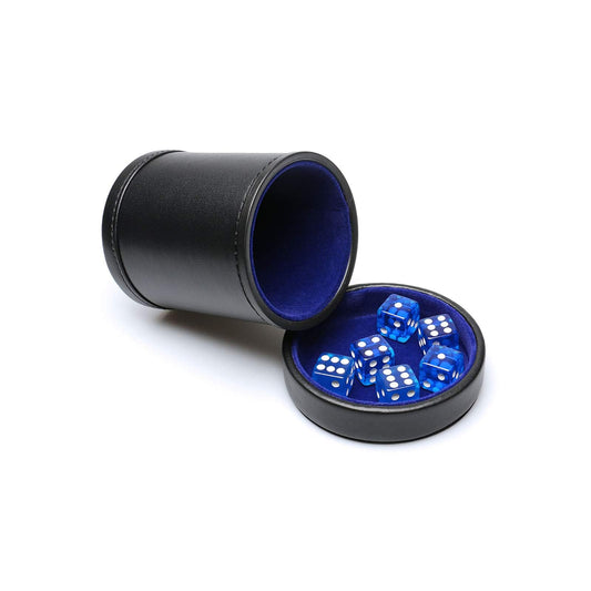 RERIVER PU leather dice cup with blue velvet interior for quiet rolling and refined play.