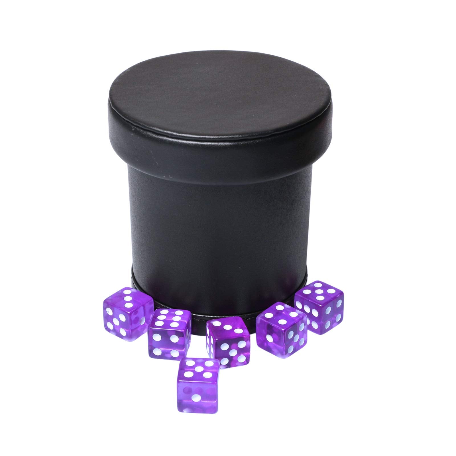 Side profile of RERIVER leather dice cup with lid and purple finish
