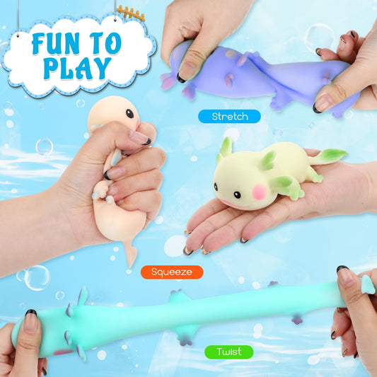 Reroaoi axolotl stress-relief toy in green, soothing tactile play to ease tense moments.