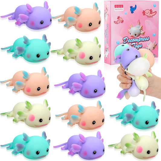 Reroaoi axolotl stress-relief toy pack, colorful assortment for focused play and desk decoration.