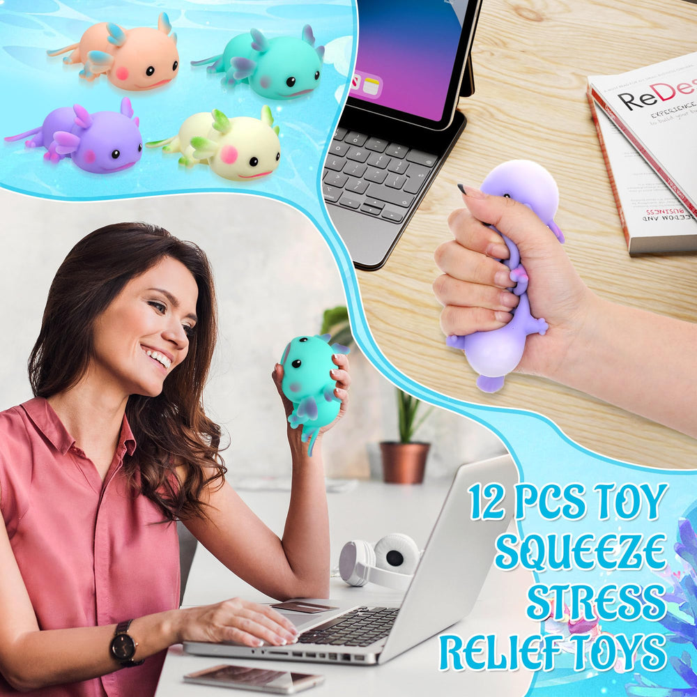 Reroaoi axolotl stress-relief toy in pink, cheerful fidget to boost focus during tasks.