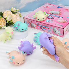 Reroaoi axolotl stress-relief toy in purple, soft squeeze animal for mindful play.