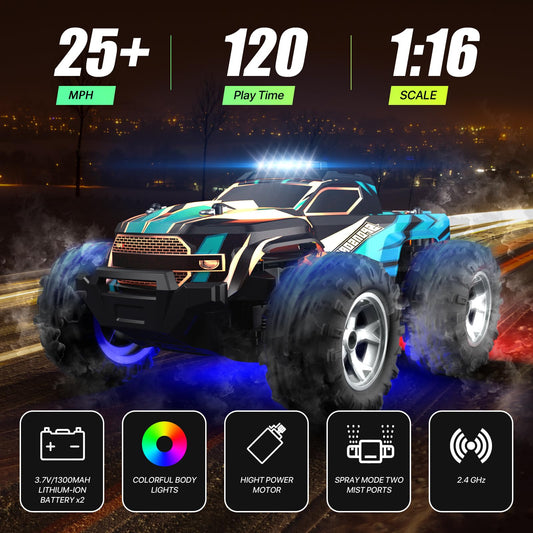 Resosese RC car side drift action on varied terrain.