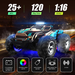 Resosese RC car side drift action on varied terrain.