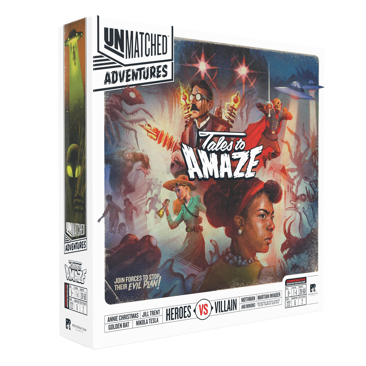 Restoration Games Unmatched Adventures Nikola Tesla miniature for epic co-op battles.
