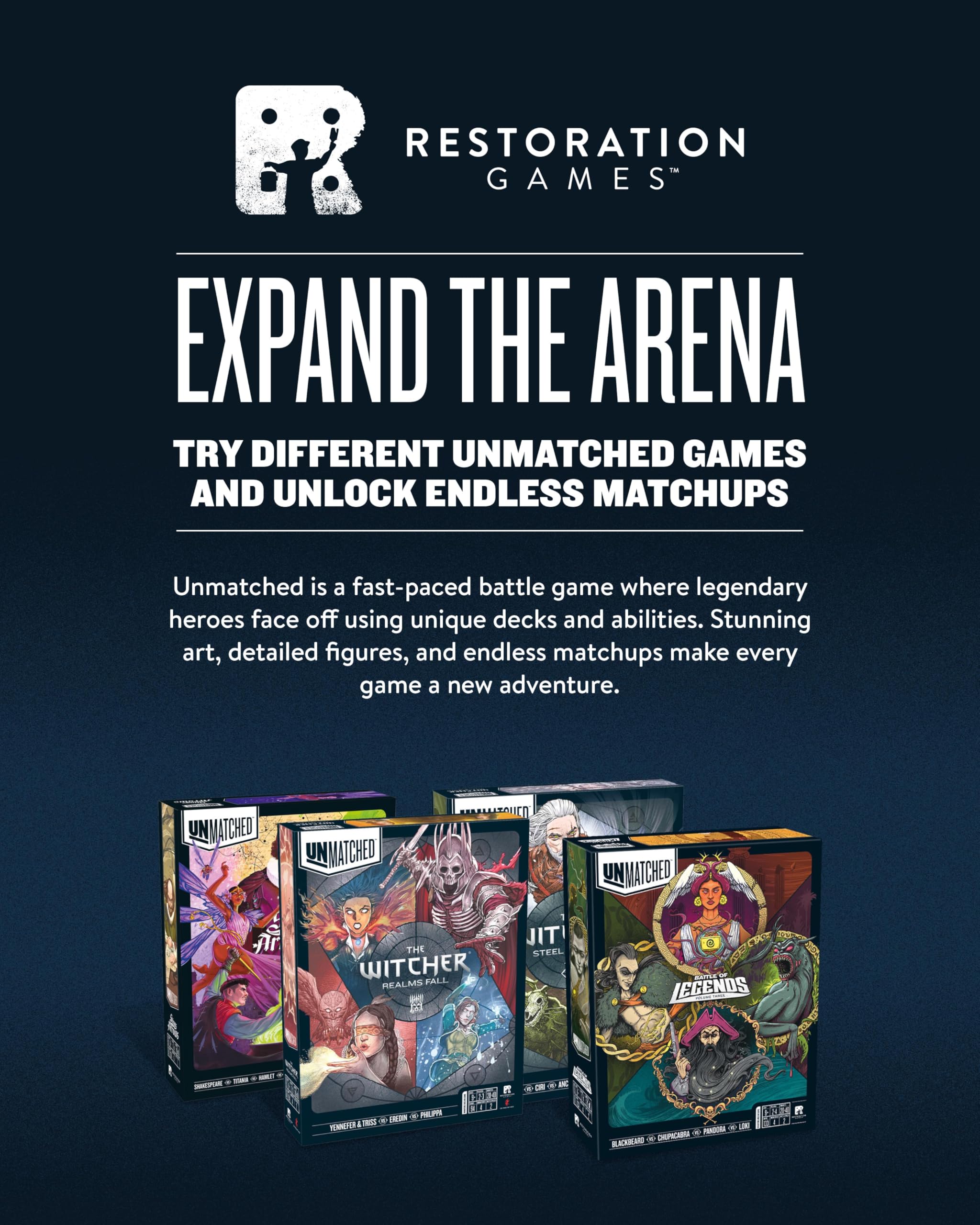 Restoration Games Unmatched box content ready for immediate play or expansion