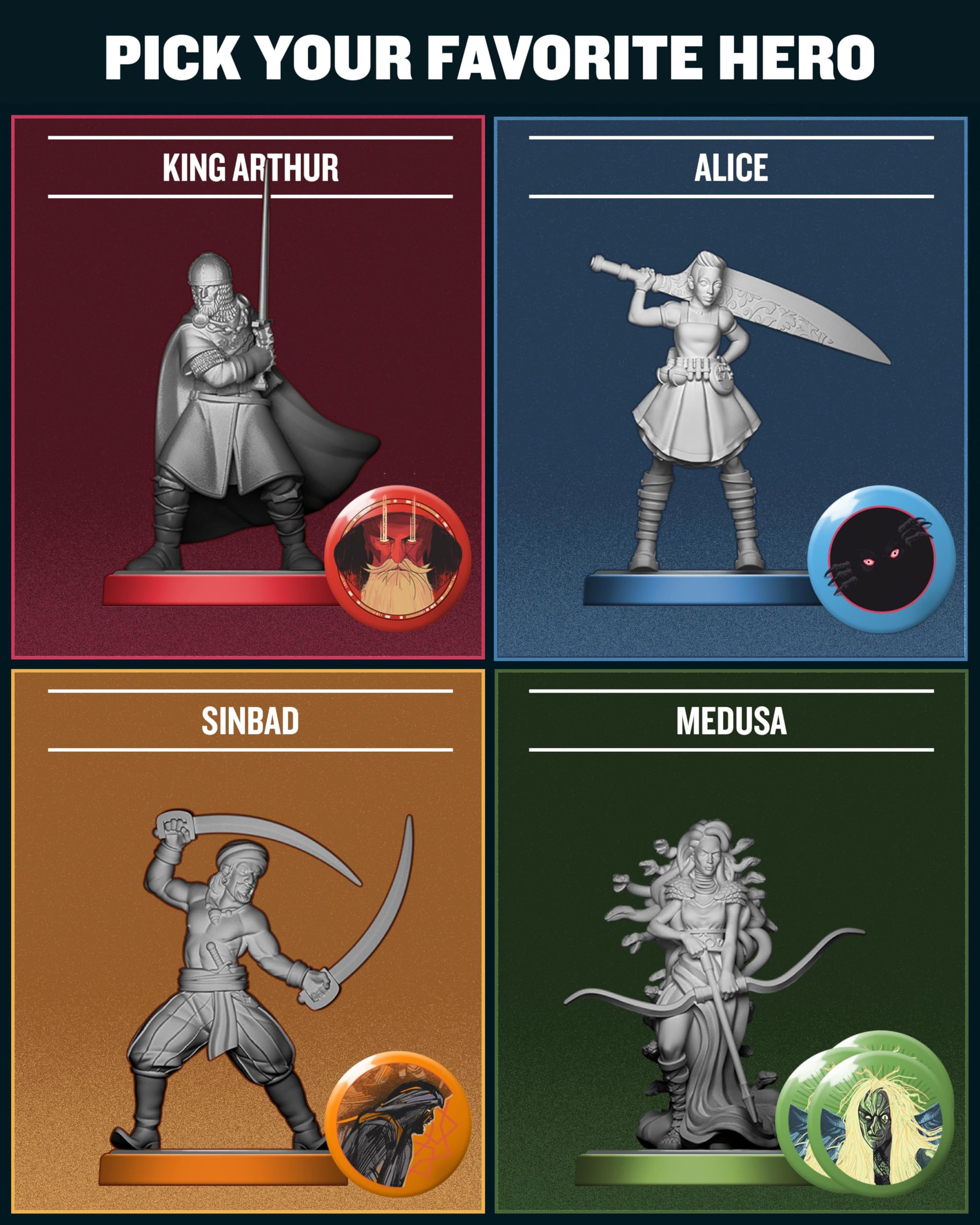 Restoration Games Unmatched sculpted miniatures deliver tactile immersive combat encounters
