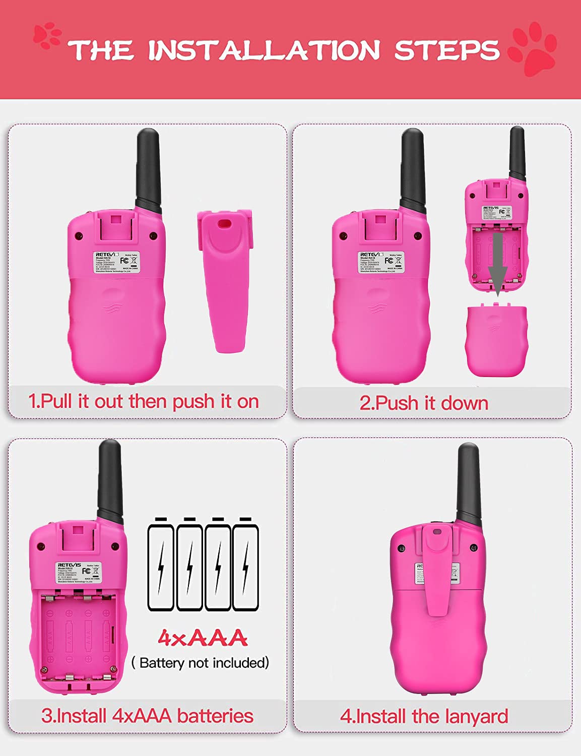 Retevis RA18 pink ergonomic design fits small hands for comfortable use.