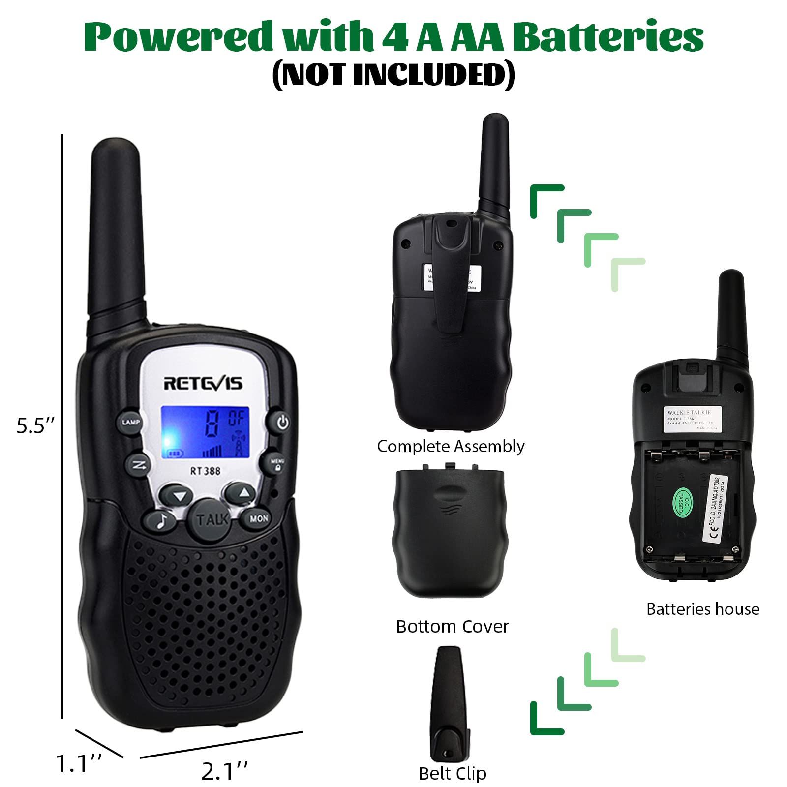 Retevis RT388 battery guidance noting four AAA batteries required