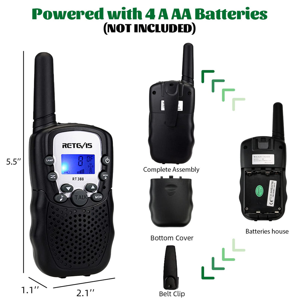 Retevis RT388 battery guidance noting four AAA batteries required