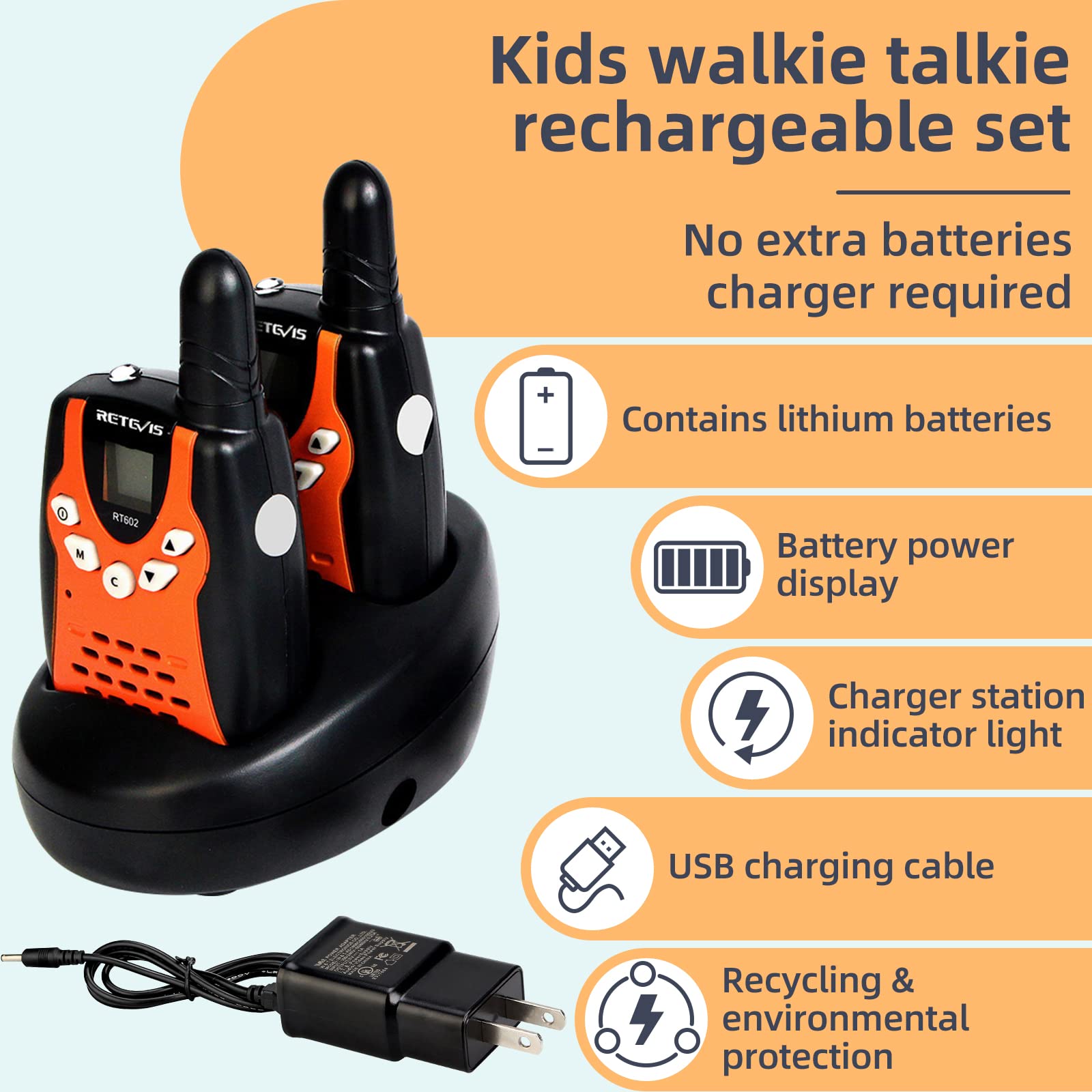 Retevis RT602 charging base allows simultaneous charging of two units.