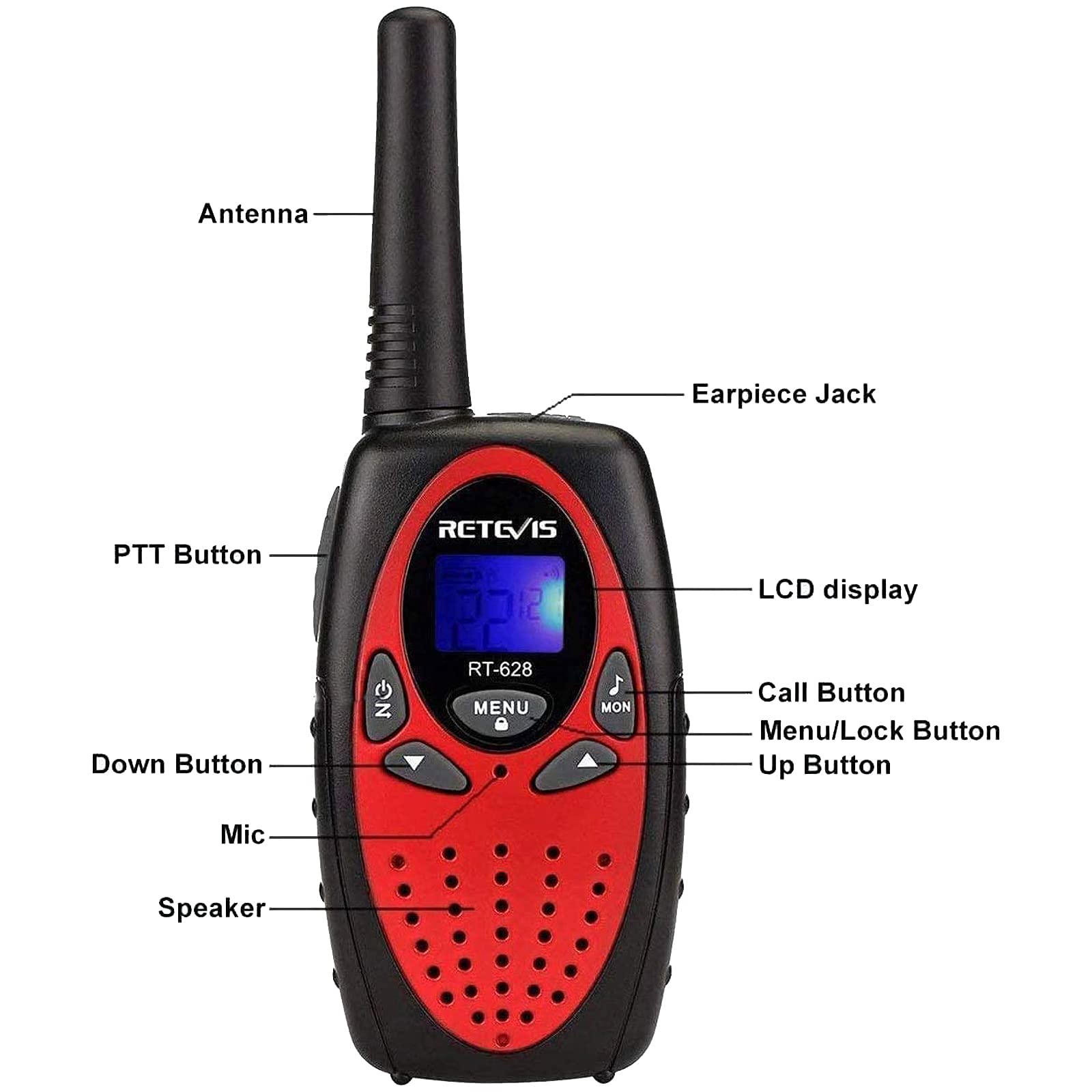 Retevis RT628 red with USB rechargeable battery for longer play