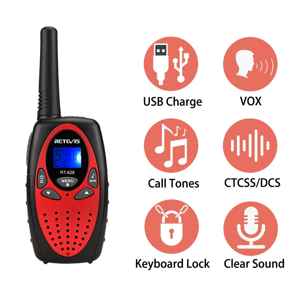 Retevis RT628 red walkie talkie showing VOX hands-free operation
