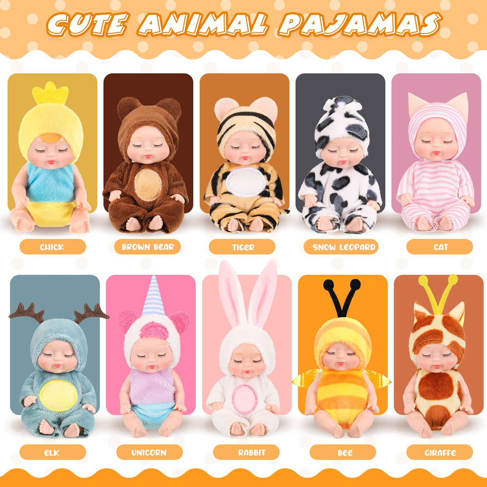 Retrowavy mini baby doll in cat clothes promotes caring behavior and pretend care