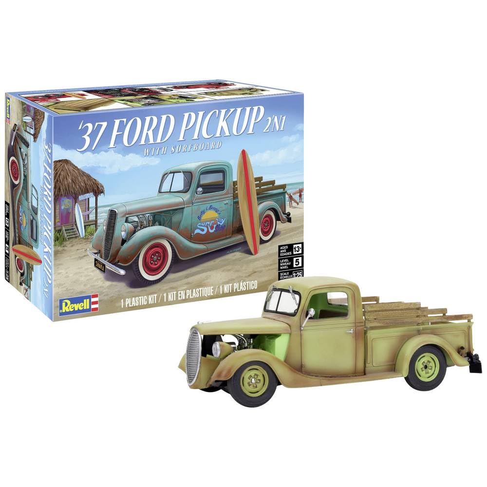 Revell 1937 Ford pickup kit with surf board for 1:25 scale display modeling