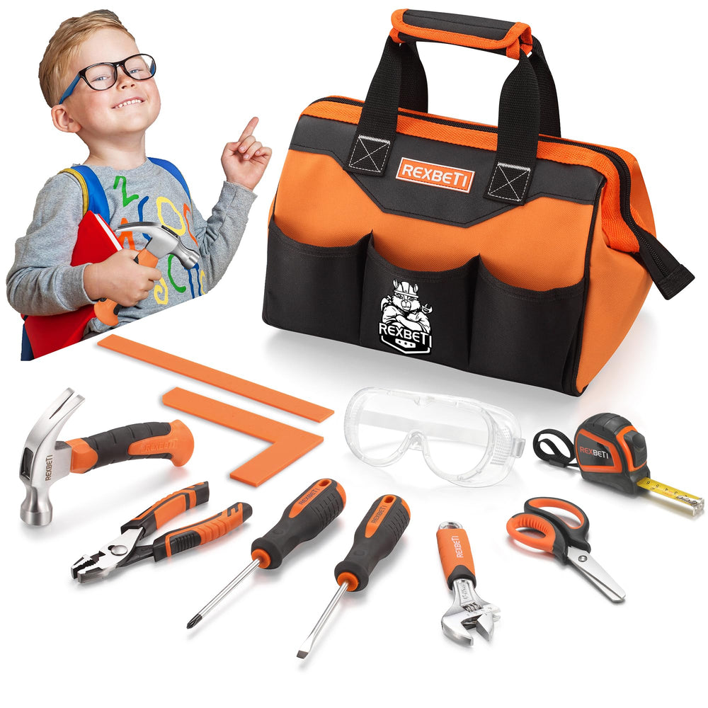 REXBETI kids tool set in orange bag for organized DIY projects