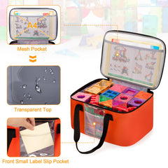 Rexmica bag with transparent pocket for labeling toys quickly.