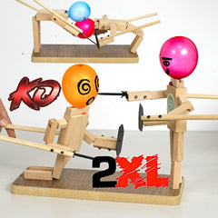 Rezimet handmade wooden bots in action for two-player play.