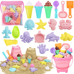 REZUCREY Beach Toys collapsible bucket for easy travel and quick sand cleanup.
