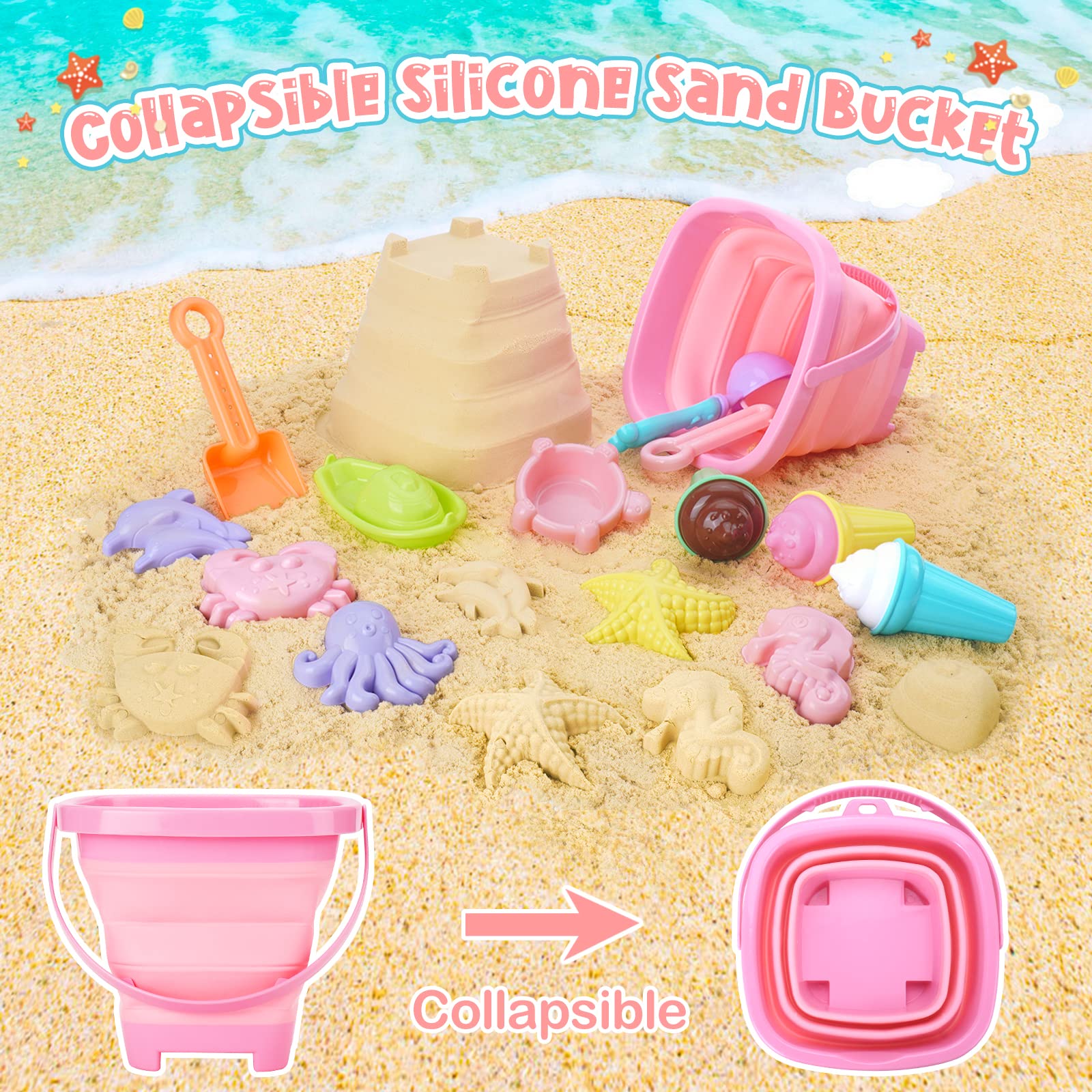 REZUCREY Ice cream cones set enhances colorful beach play and storytelling.