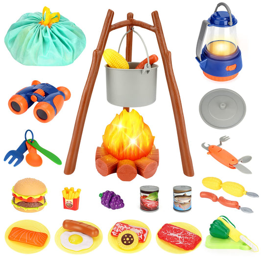 REZUCREY campfire toy glows with light and crackle for immersive pretend camping play
