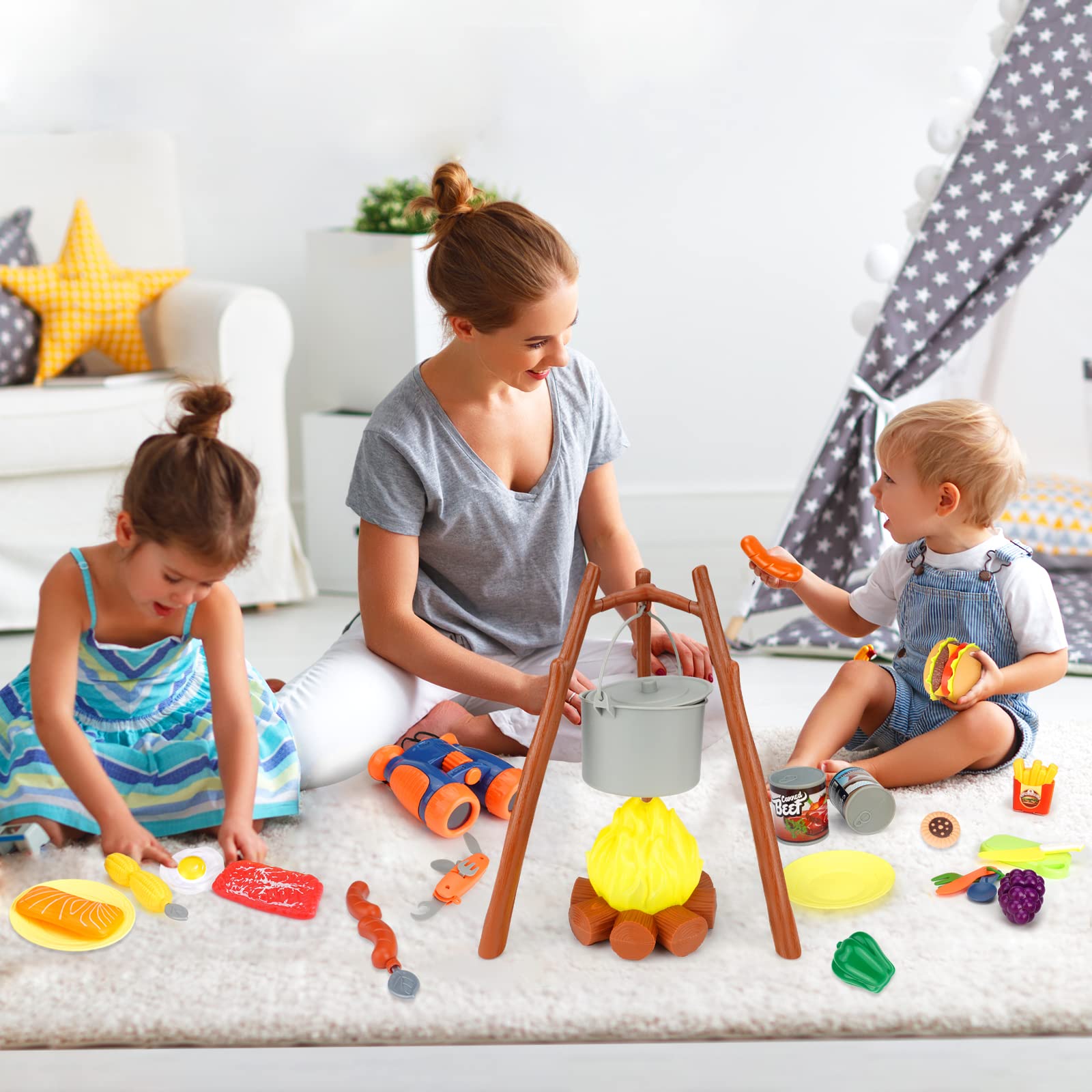 REZUCREY cutlery set promotes sharing and tidy playroom meals during pretend camping