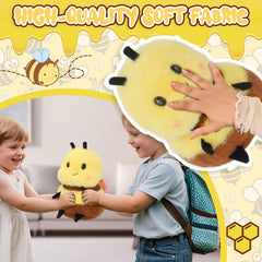RHHSSE Chubby Smiling Bee Plush embroidery detail showcases playful charm and quality.