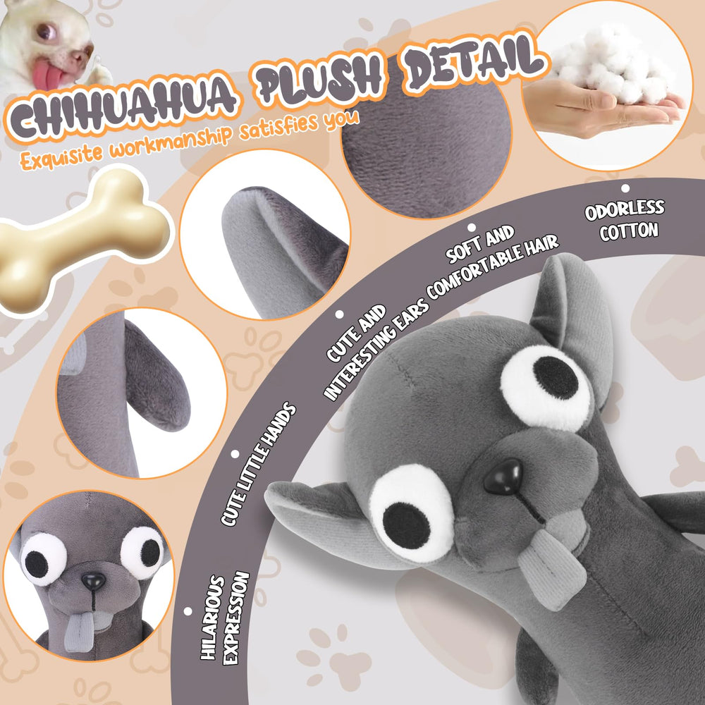 RHHSSE Dark grey Chihuahua Plush in ultra-soft fabric for cozy hugs.