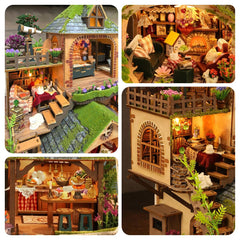 RHZN miniature house living room close-up highlights craftwork and warm lighting.