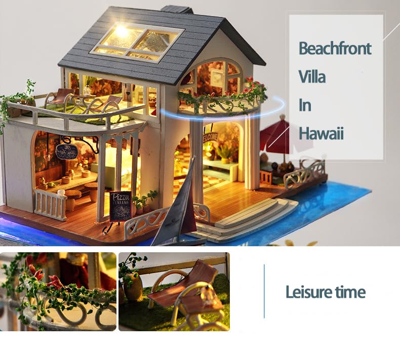RHZN miniature house kit with LED lighting enhances cozy room ambiance.