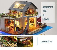 RHZN miniature house kit with LED lighting enhances cozy room ambiance.