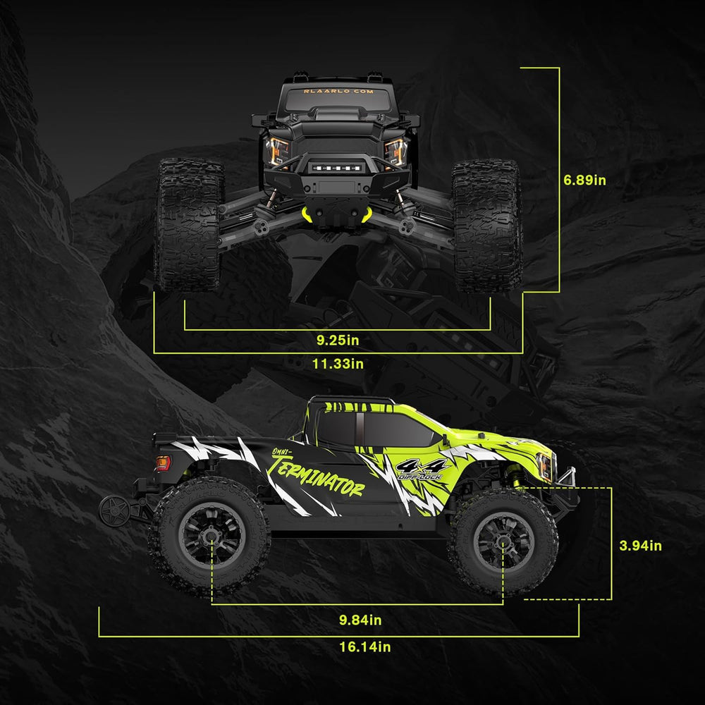 RIAARIO oil-filled shocks and off-road tires for multi-terrain grip