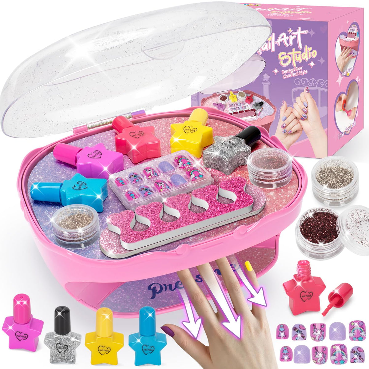 RIANEAN Girls Nail Kit packaging shows vibrant colors for creative play