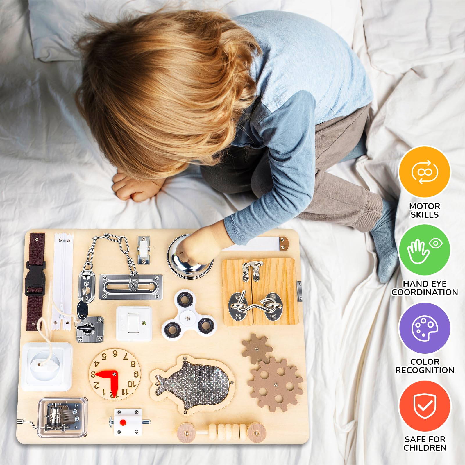 RIANEAN Busy Board key locks build finger dexterity and daily life pretend play