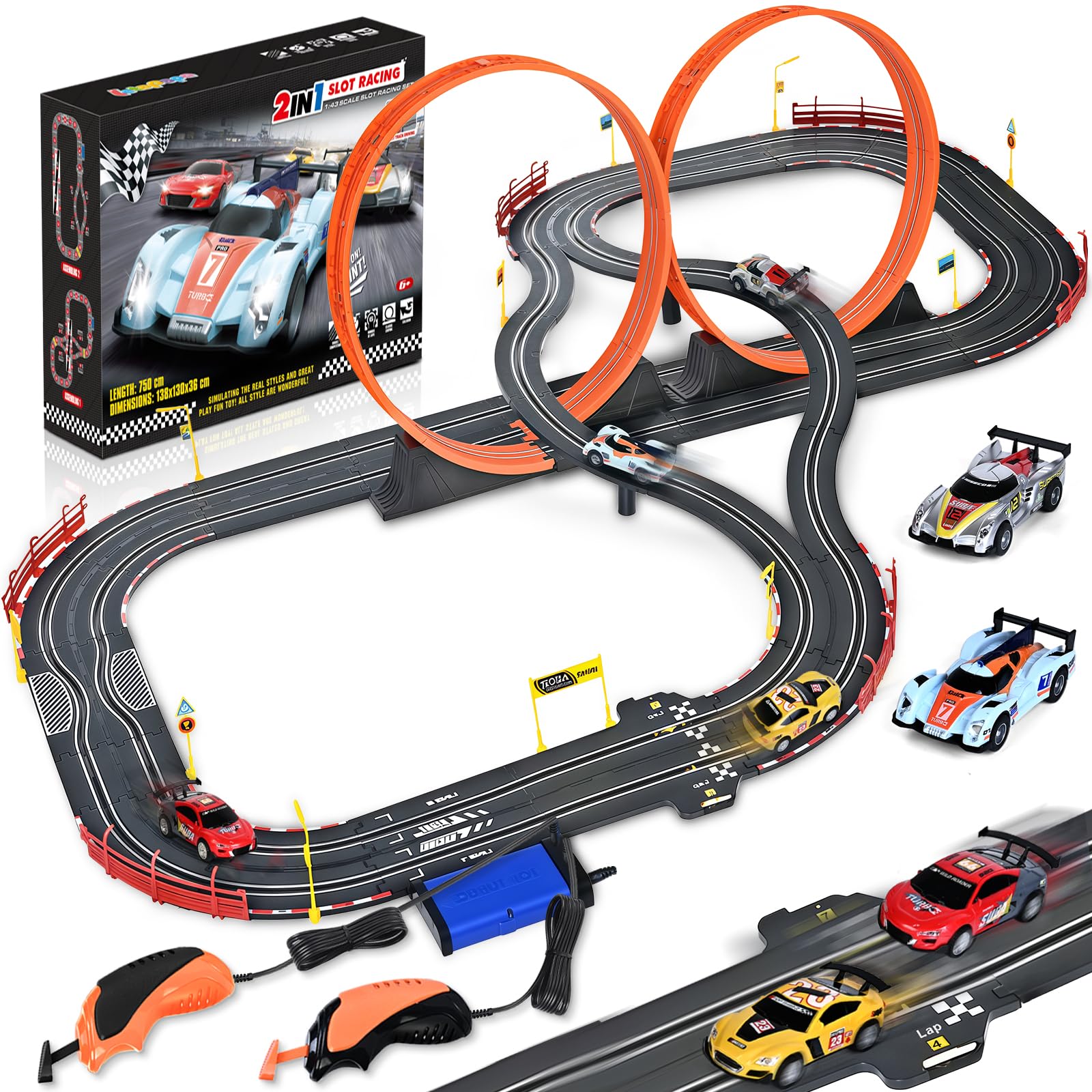 RIANEAN slot car track 2in1 dual race enables versatile layouts for home racing fun and family play.