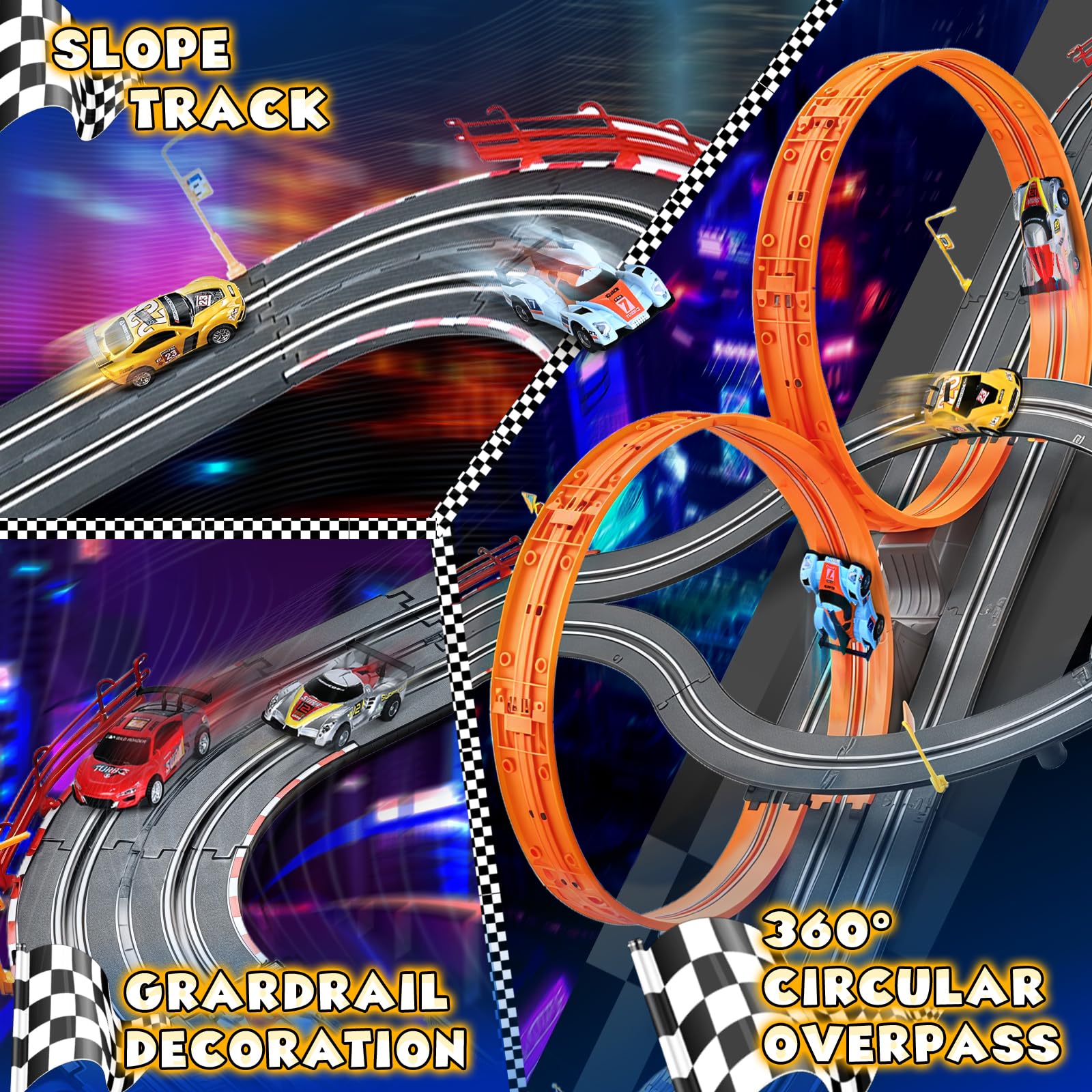 RIANEAN slot car track 4 high-speed cars delivers fast, immersive racing action.