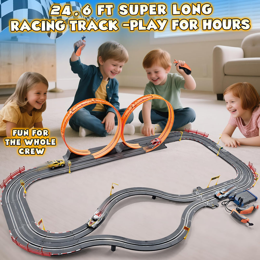 RIANEAN slot car track length 24-6ft provides ample driving space at home.