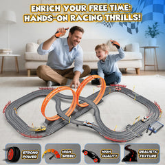 RIANEAN slot car track magnetic guardrails keep cars secure on curves.